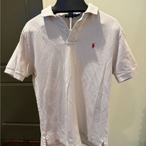 Ralph Lauren Light Gray/ White Polo Shirt with Red Logo Size Large